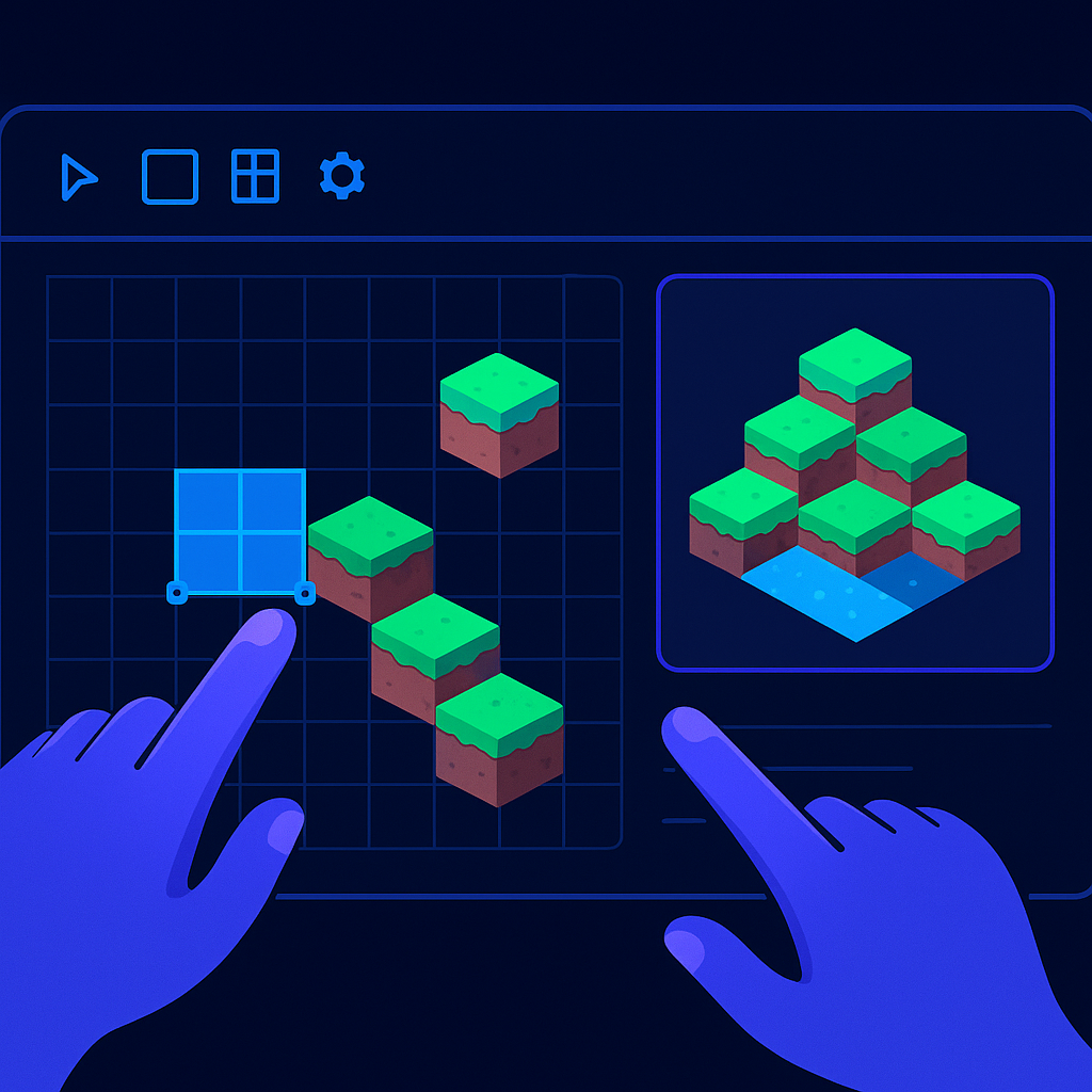 Level editor screenshot with modular tiles and preview